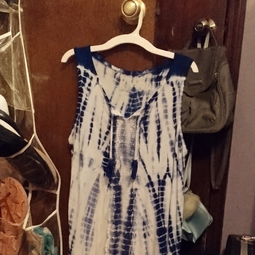 Justice Navy and White Tie-Dye Tank Top